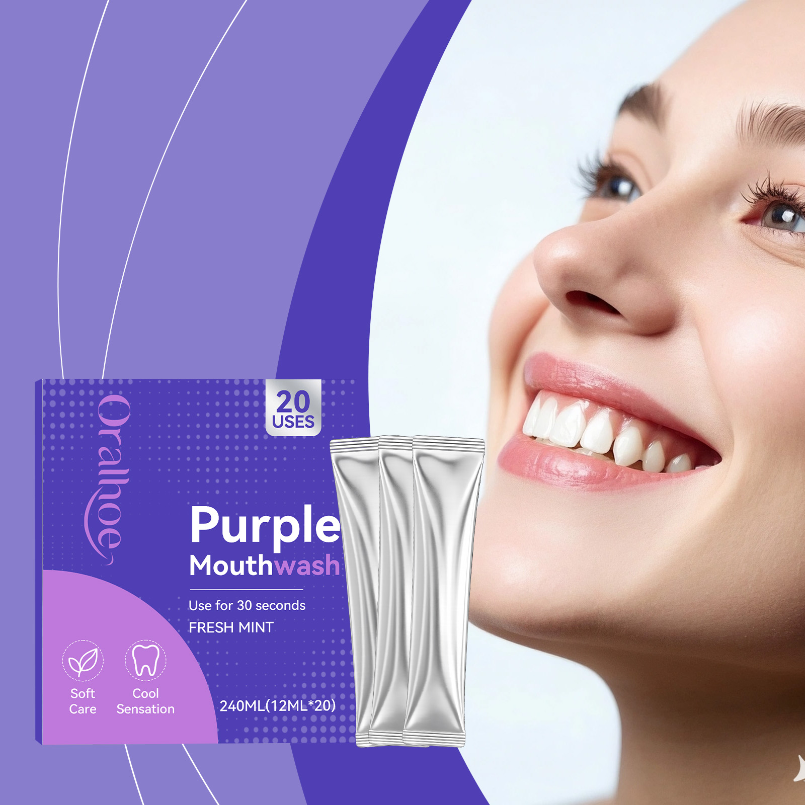 Teeth Whitening Xylitol - 개별 포장 퍼플 마우스워시 프레시 민트